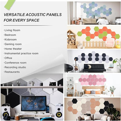 Mollywell Hexagon Acoustic Panels, High Density, Soundproofing, Decorative Noise Reduction Felt Wall Tiles for Ceilings, Home Office & Gaming Room (Cherry Blossom Pink), 14x12x0.4 Inch