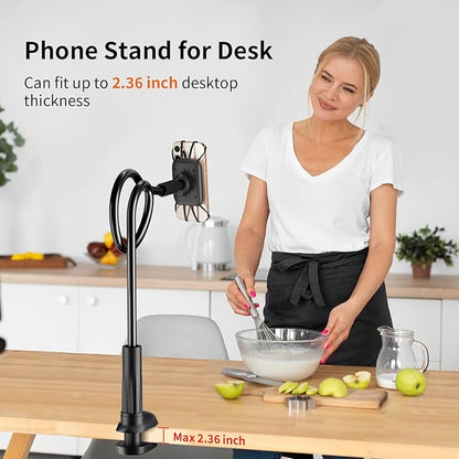 Gooseneck Kindle Holder for Reading in Bed - [Anti-Slip] Phone Holder for Bed, Kindle Paperwhite Stand Accessories, Overhead Cell Phone Clamp Mount for Desk, for Tablets 4-10 inches
