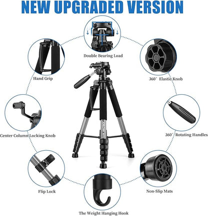 JOILCAN Tripod Camera Tripods, 74" Tripod for Camera Cell Phone, Heavy Duty Tripod Stand, Professional Travel Tripods Compatible with Canon iPhone DSLR, Starry Gray