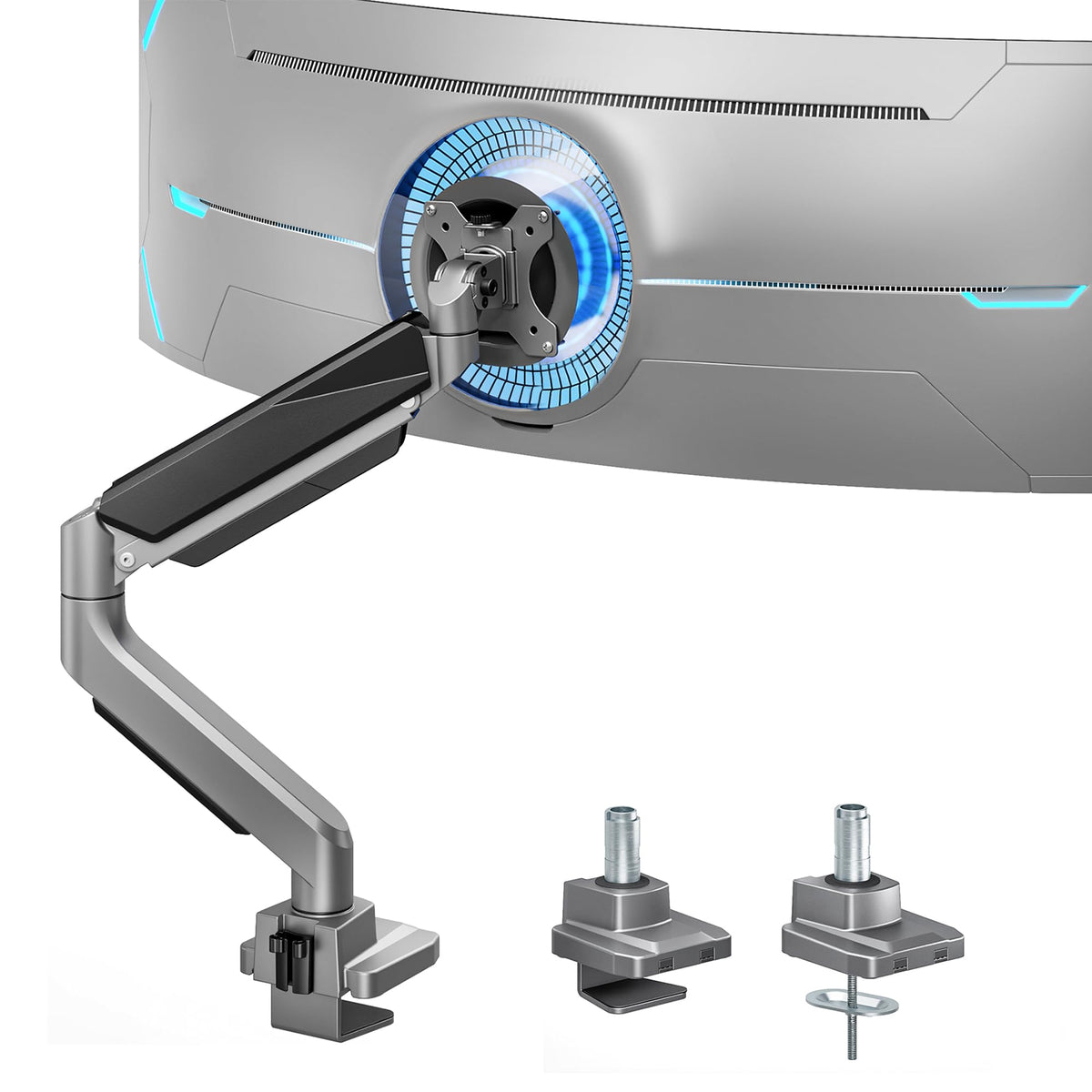 Heavy Duty Single Monitor Mount for 13"-49" Curved Screens with USB, Black