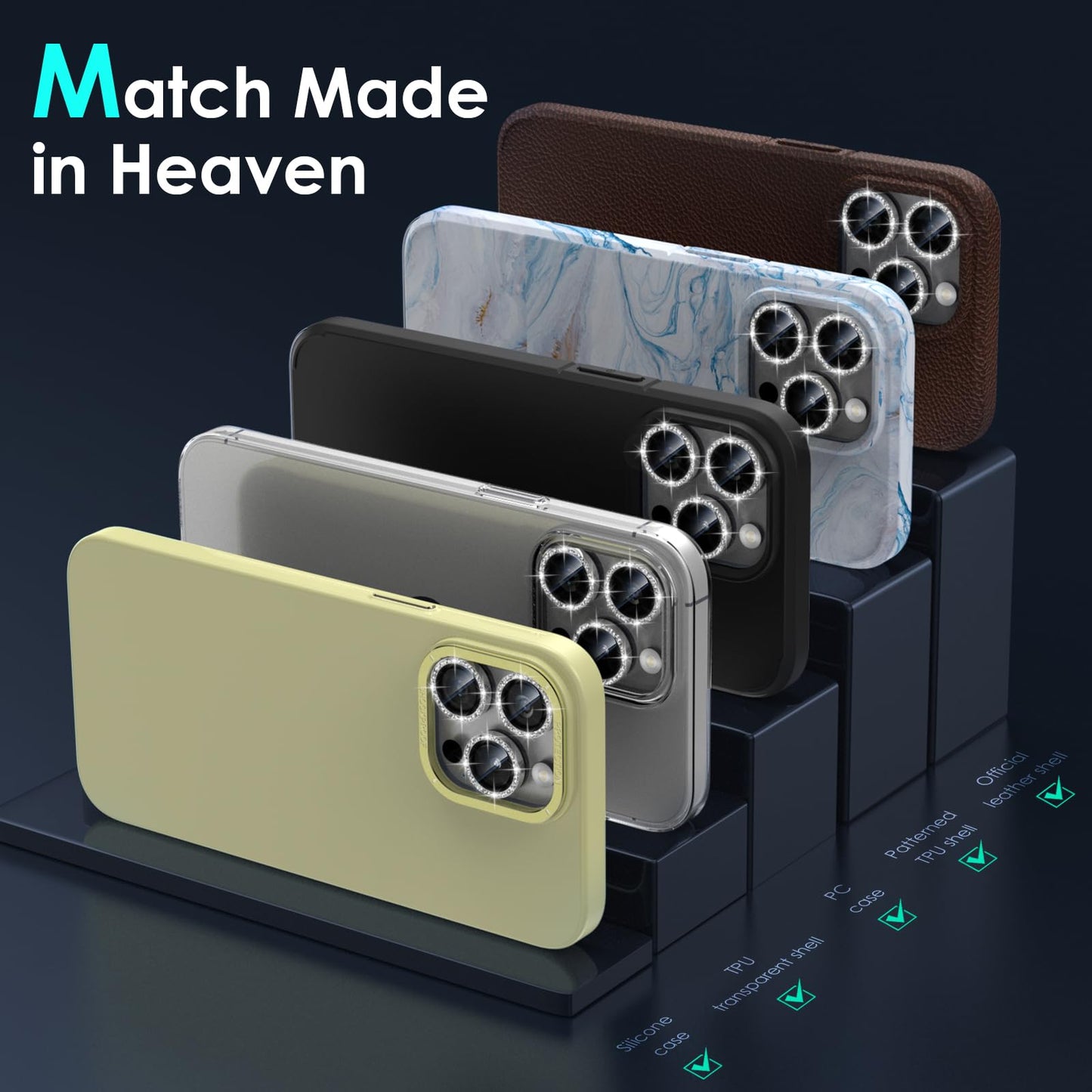 YWXTW Designed for iPhone 15 Pro/iPhone 15 Pro Max Camera Lens Protector Bling, [New Glitter Design] Individual Metal Tempered Glass Camera Cover Accessories Case Friendly (Silver Titanium Glitter)