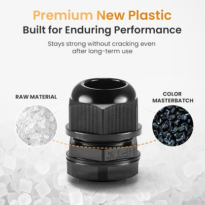 QILIPSU 50pcs 3/4" NPT Cable Gland Waterproof IP68 Nylon Cable Pass Through Cord Grip Connector Strain Relief Wire Grommet