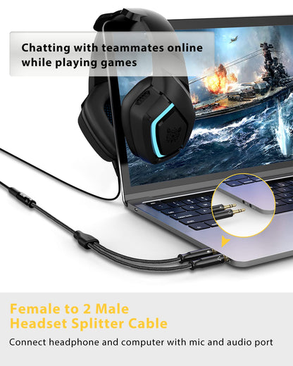 Headphone Splitter Cable for Computer 3.5mm Female to 2 Male 30Cm