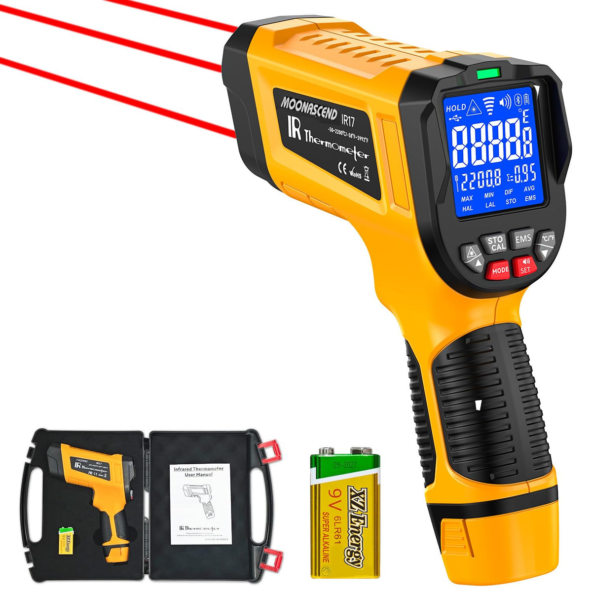 MOONASCEND -58°F to 1796°F Infrared Thermometer Gun, Dual-Mode 16:1