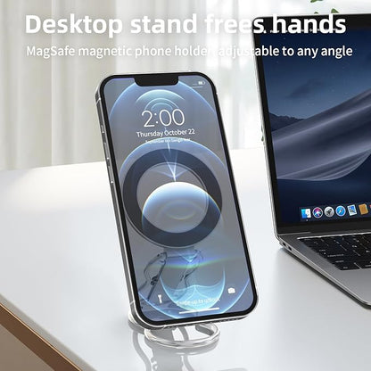 RESPECTED-BRO-Magnetic-Phone-Grip-Stand-with-Finger-Strap, 4-in-1 Magnetic Ring Holder, Kickstand and Elastic Strap for Smartphones, Universal Fit for iPhone, Android, and Cases (Silver)