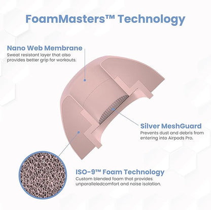 Foam Masters Ultra-Premium Memory Foam Ear Tips for AirPods Pro 1st & 2nd Gen | 3 Pairs | Black Magic Ver 6.0 | Secure | Comfort | Better Noise Cancel | Replacement Buds – Crystal Pink, Assorted S/M/L