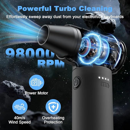 Electric Air Duster, 110,000 RPM 3 Gear Adjustable Cordless Air Blower, 6000mAh Rechargeable Battery,Portable Dust Cleaner for Computer,Car Home & Outdoor,Replaces Compressed Air Cans
