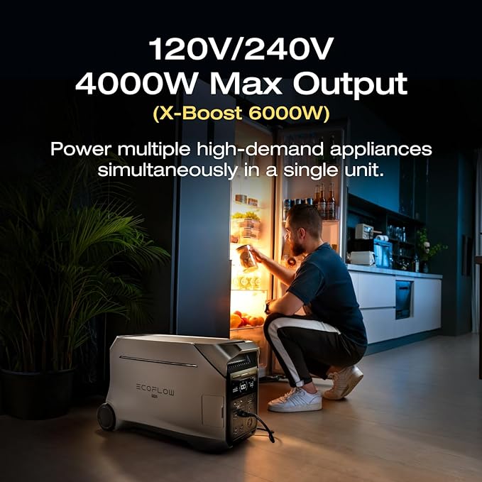 EF ECOFLOW 8kWh Portable Power Station: DELTA Pro 3 with Extra Battery, 120/240V 4000W AC Output, Solar Generator for Home Use, Camping, Emergencies, Power Outages, RVs, and Outdoor Generators
