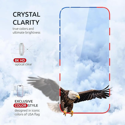 Screen Protector for iPhone 14 Pro - 2 Pack (USA Flag & Classic Black) Tempered Glass Screen Protector - Full Coverage, 9H Hardness, Anti-Fingerprint, Easy Installation