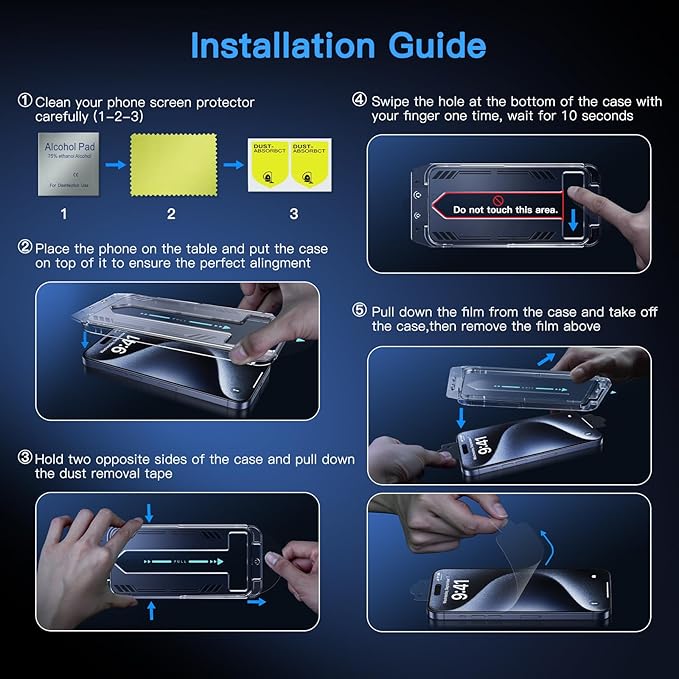 Uyiton Anti-Blue Light for iPhone 15 Screen Protector - Unbreak-Glass Full Coverage Case Friendly Scratch Resistance 9H Tempered Glass Screen Protector for iPhone 15, 2 Pack
