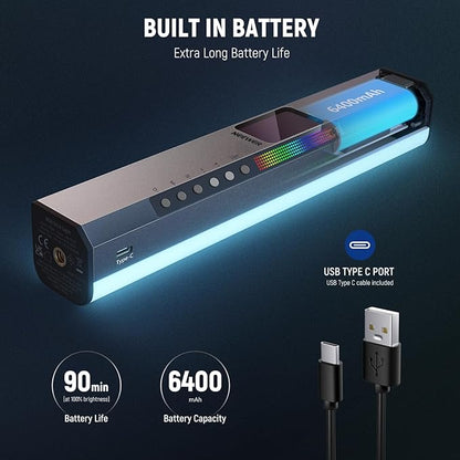 NEEWER RGB1 LED Tube Light Stick with Metal Barndoor, Handle, Touch Bar/APP Control, Magnetic Handheld RGB Video Light, 3200K-5600K CRI98+ Dimmable Photography Lighting with 6400mAh Battery, 17 Scenes