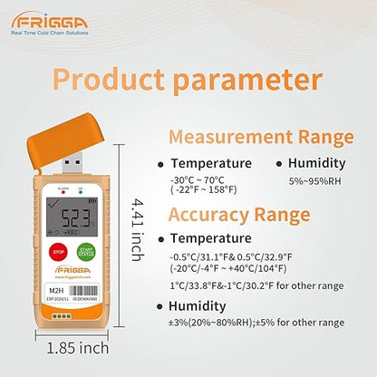 Frigga M2H Reusable Temperature Humidity Data Logger Multi-Use USB Digital Temperature Recorder 28800 Points High Accuracy Refrigerator Thermometer Logger PDF CSV Report