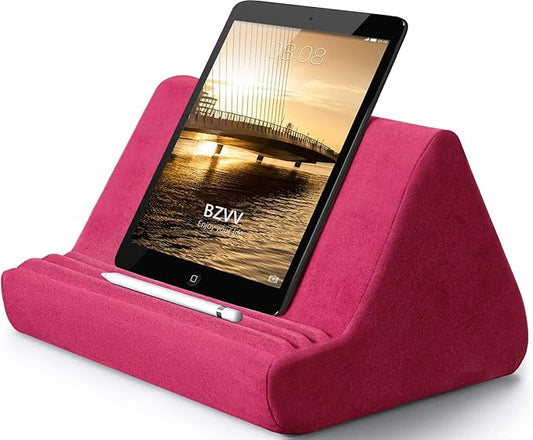 BZVV Tablet Pillow Stand with Pocket,Adjustable 3 Viewing Angle,Lazy Holder for Bed Sofa,Compatible with iPads Tablets eReaders Smartphones Books Magazines