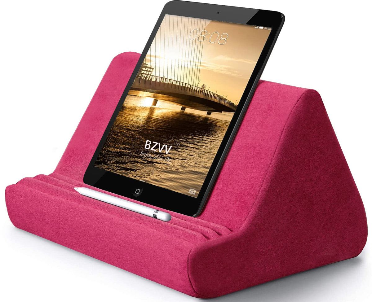 BZVV Tablet Pillow Stand with Pocket,Adjustable 3 Viewing Angle,Lazy Holder for Bed Sofa,Compatible with iPads Tablets eReaders Smartphones Books Magazines