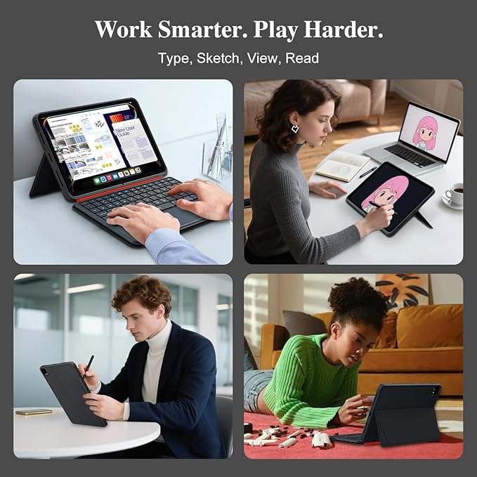 iPad Pro 13 inch Case with Keyboard (M5 2025, M4 2024), Flex Magnetic Detachable Backlit Keyboard Case, Larger Multi-Trackpad, Landscape/Portrait, 160° Adjustable Stand, Slim Protective Case (Black)