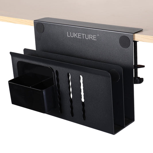 LUKETURE 2 Tier Desk Side Storage, No Drill Laptop Mount with Pen Holder