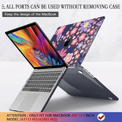 CISSOOK for MacBook Air 13 inch M4 M3 M2 Case 2025 2024 2023 2022, Hard Shell Case Keyboard Skin Screen Protector for MacBook Air 13.6 A3240 A3113 A2681, Stylized Flowers