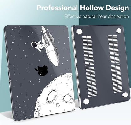 TWOLSKOO Compatible with M4 MacBook Air 13.6 inch Case 2025-2022 Release M4 A3240 M3 A3113 M2 A2681, Plastic Hard Shell & Keyboard Cover & Type C Adapter & Screen Protector, Flying Astronauts