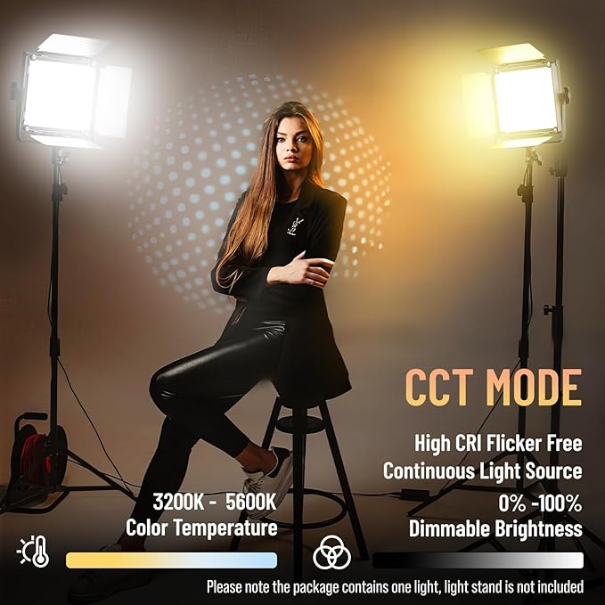 Mettlelite SPL210B Bi Color LED Video Light with APP Control, 3200K-5600K, CRI TLCI 96+, Dimmable Photography Studio Lighting with U Bracket, Barndoor and Carrying case, for Photography/Video/Stream