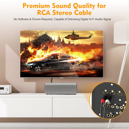 HOSONGIN RCA Cables 8FT 2 Pack[Hi-Fi Sound, Nylon Braided, Shielded], 2-Male to 2-Male RCA Audio Stereo Subwoofer Cable Auxiliary Cord for Home Theater, HDTV, Amplifiers, Hi-Fi Systems, Speakers