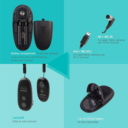 AODELAN Camera Wireless Shutter Release Remote Control for Nikon D850,D810,D700, D500, D4, D5, D4s, D3100, D5000, D7200, D600, D610, D750, D3200, D3300 Replace MC-DC2 and MC-30A