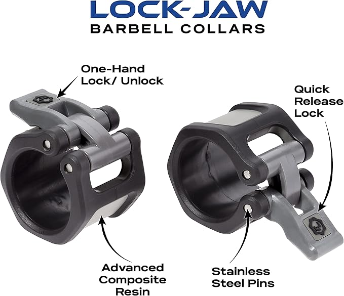 Lock-Jaw Barbell Collars HEX Olympic Barbell Clamps 2 Pcs – Heavy Duty Bar Clamps for 2” & 50mm Olympic Bars – Secure Weight Bar Clamps for Strength Training & Home Gym Accessories – Red
