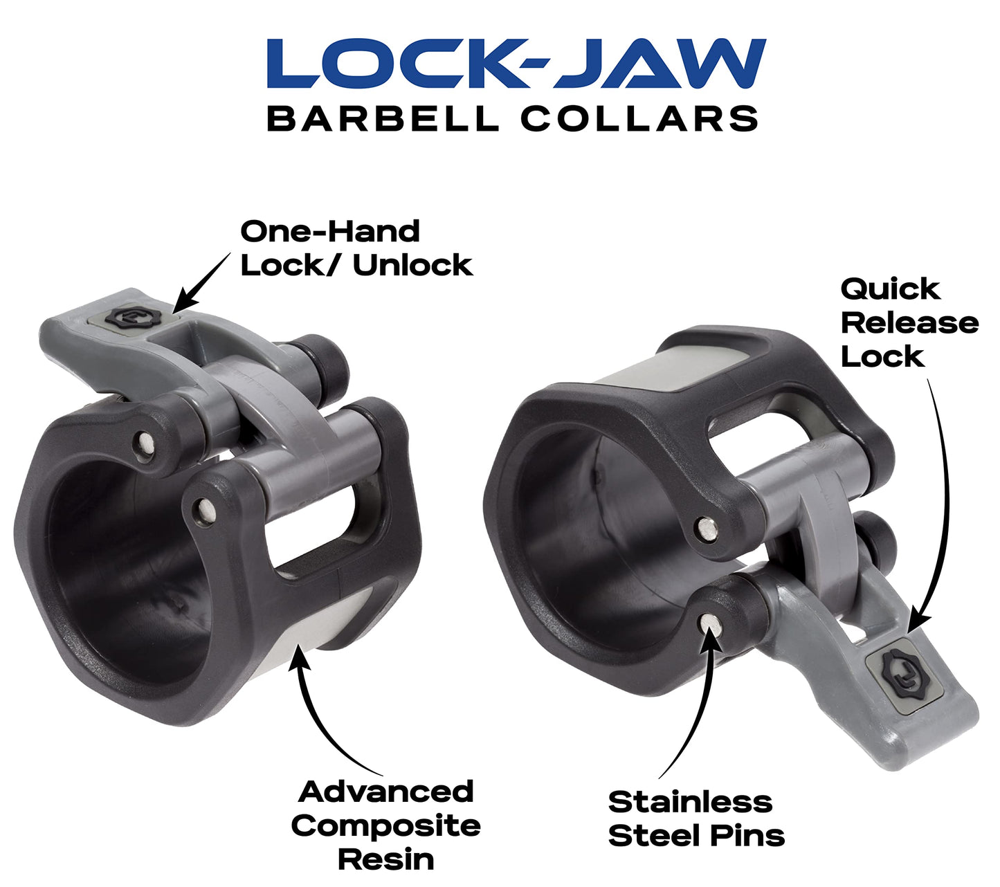 Lock-Jaw Barbell Collars HEX Olympic Barbell Clamps 2 Pcs – Heavy Duty Bar Clamps for 2” & 50mm Olympic Bars – Secure Weight Bar Clamps for Strength Training & Home Gym Accessories – Light Blue