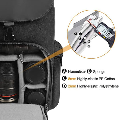 CADeN Camera Backpack Canvas Camera Bag for DSLR/SLR Mirrorless Camera with 15.6 inches Laptop Compartment, Camera Case Compatible for Sony Canon Nikon Cameras and Lens Tripod Waterproof Black
