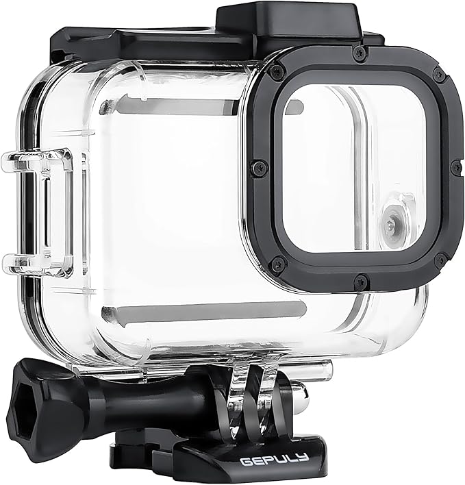GEPULY 60M/196FT Waterproof Housing Case for GoPro Hero 8 Black, Dual Cold Shoe Slots Protective Underwater Diving Housing Shell for GoPro Hero 8 Black Action Camera