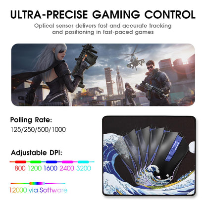 XVX Wired Gaming Mouse, 12000 DPI RGB Mouse with 12 Backlit Modes & 7 Macro Buttons, PC Gaming Mice Support DIY Keybinding, Gamer Computer Mice for Laptop PC Mac Windows, Kanagawa