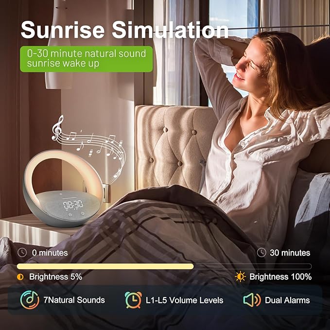 Sunrise Alarm Clock Bluetooth Speaker Wireless Charging Light for Bedroom