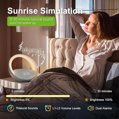 Sunrise Alarm Clock Bluetooth Speaker Wireless Charging Light for Bedroom