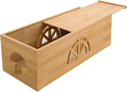 Bamboo Cable Management Box,Extra Large Cord Organizer Box,Power Strips Hider,Plug Strip Cord Box,Outlet Holder,Cords Concealer,Wires Covers,Desk & Floor Tidy Solution (Sliding lid)