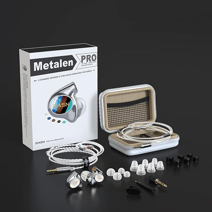 BASN Metalen PRO 4 Drivers in-Ear Monitors Headphones for Musicians, Noise Isolating Enhanced Bass Sound Earphones with CNC Metal Craft Shell, Wired Upgraded Detachable MMCX Cables(White)