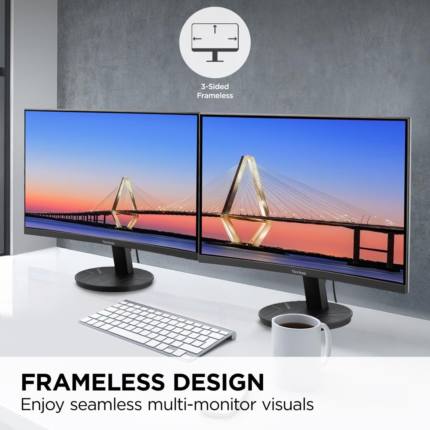 ViewSonic VA2416C 24 Inch 1080p Curved Monitor, Frameless Design with Variable Refresh Rate for Home Entertainment, HDMI, and DisplayPort Inputs