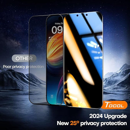 TOCOL for iPhone 13 Pro Max / 14 Plus Privacy Screen Protector True 25°Anti Spy 9H+ Hardness Tempered Glass Full Coverage Screen Protector Easy Installation 2 Pack