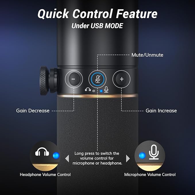 TONOR Dynamic Microphone, XLR/USB Microphone for Podcast, Recording, Streaming, Gaming, XLR Cardioid Studio Mic with Quick Mute, 3.5mm Headphone Jack, Volume Control, Mic with Desktop Stand, TD520