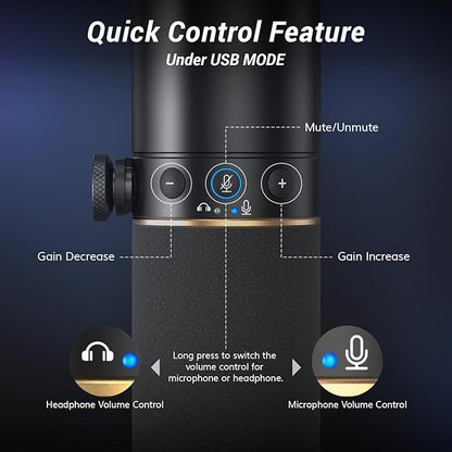 TONOR Dynamic Microphone, XLR/USB Microphone for Podcast, Recording, Streaming, Gaming, XLR Cardioid Studio Mic with Quick Mute, 3.5mm Headphone Jack, Volume Control, Mic with Desktop Stand, TD520