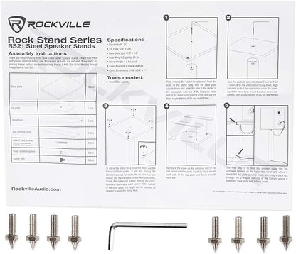Rockville RS21B 21-Inch Steel Bookshelf Speaker Stands, 60 lbs Capacity, Cable Management, Anti-Vibration Pads, for Home Audio and Studio Monitoring (Pair)