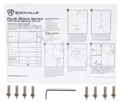 Rockville RS21W V2 Pair 21" Steel Bookshelf Speaker/Monitor Stands, White