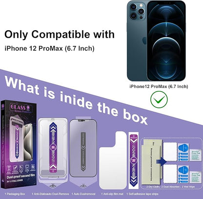 2 Pack Matte Screen Protector for iPhone 12 Pro Max, 9H Tempered Glass, Full Coverage, Anti-Fingerprint, Auto Dust-Elimination, No Bubble, Easy Installation