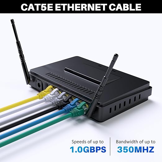 Cat5e Ethernet Cable 100 FT, Long Cat 5e Internet Cable, Yellow Snagless Patch Cord, Flexible, Network, LAN, PoE, Standard RJ45 Connector for PC, Server, Router, Modem, TV, PS5 - with 15 Cable Ties