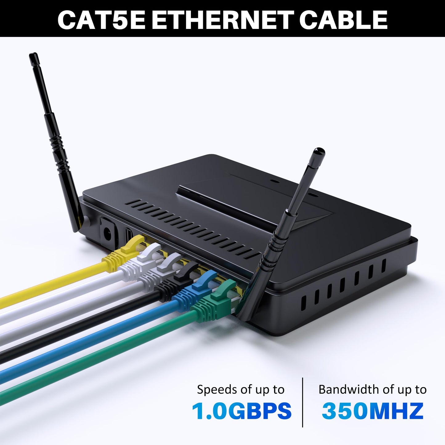 Cat5e Ethernet Cable 50 FT, Long Cat 5e Internet Cable, Yellow Snagless Patch Cord, Flexible, Network, LAN, PoE, Standard RJ45 Connector for PC, Server, Router, Modem, TV, PS5 - with 15 Cable Ties