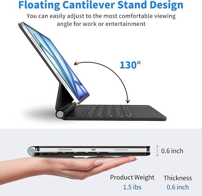 iPad Air 11 inch Case with Keyboard (M3 2025 / M2 2024) & iPad Pro 11 inch (4th/3rd/2nd/1st Gen), Magic Keyboard for 10.9" iPad Air (5th/4th Gen) with 7 Colors Backlight, Multi-Touch Trackpad