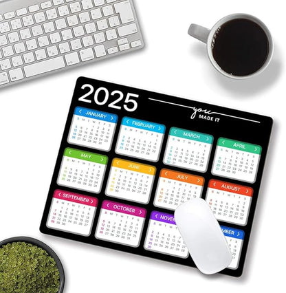 Hokafenle Mouse Pad, Black 2025 Calendar Mouse Pad, Premium-Textured Square Waterproof Mouse Mat Non-Slip Rubber Base MousePads for Office Laptop Home