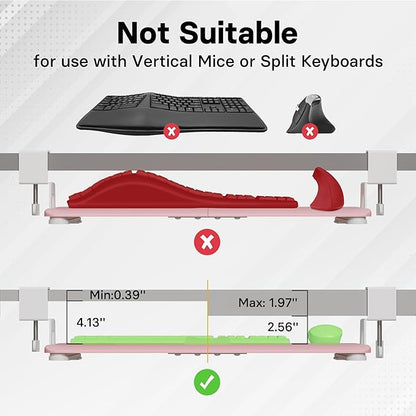 BONTEC KMT01-PJ Under Desk Keyboard Tray, Pull-Out Keyboard & Mouse Platform with C-Clamp, 20 x 11.8 in Space-Saving Ergonomic Slide-Out Drawer, Pink