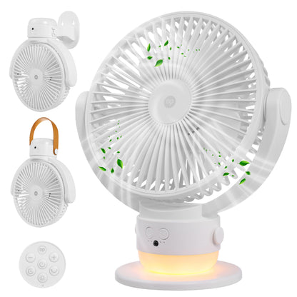 OGZ Portable Fan for Travel Wireless with Remote Timer, 7 Inch Small Desk Fan with LED Night Light 90° Oscillation, Rechargeable USB Fan for Cruise Bed Beside Sleeping Camping Tent