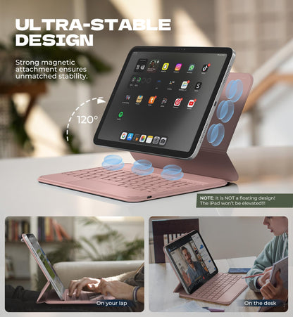 Dexnor for iPad (A16) 11th/10th Generation Case with Keyboard Ultra-Thin Magnetic Folio Keyboard Case Trackpad Pencil Holder Backlit Rechargeable for iPad A16 11" 2025/10th Gen 10.9" 2022, Pink