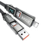 XKCZ 4 in 1 USB C Cable with Wattage Display, 140W Flat Nylon Braided Multi Charge Cable with Data Sync, USB C Charging Cord Combo Type C/USB A/L Port for iPhone/iPad/Samsung/Laptop, 3FT