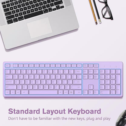 LeadsaiL Purple Wireless Keyboard, 2.4GHz Full-Sized Ergonomic Computer Keyboard, Cordless Noiseless Keyboard,12 FN Shortcuts for Windows MacOS Laptop Computer